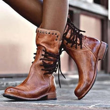 Load image into Gallery viewer, Winter Women PU Leather Mid Calf Boots Lace-Up Zipper