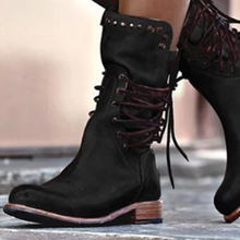 Load image into Gallery viewer, Winter Women PU Leather Mid Calf Boots Lace-Up Zipper