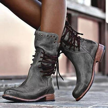 Load image into Gallery viewer, Winter Women PU Leather Mid Calf Boots Lace-Up Zipper